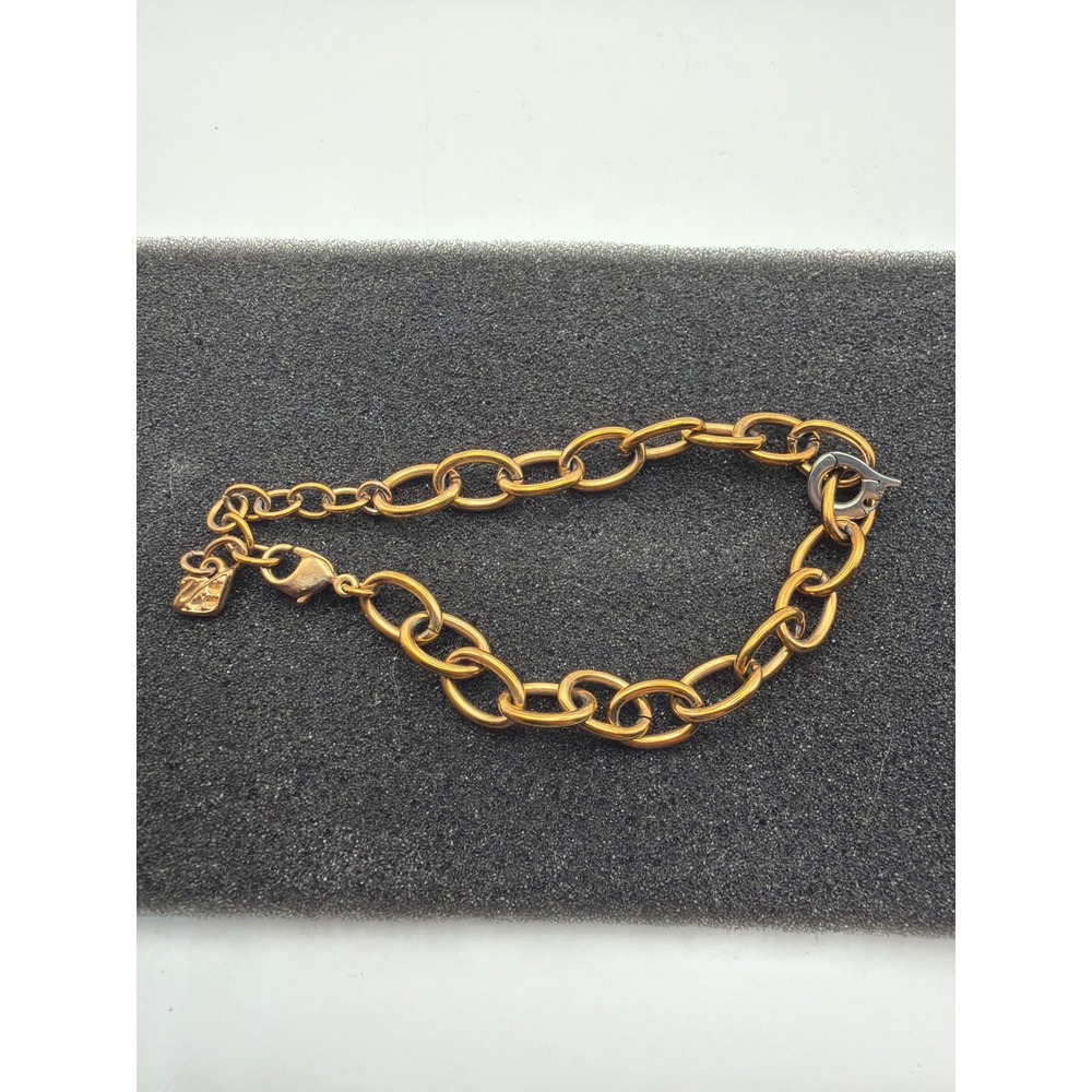 Swarovski Gold Tone Oval Chain Link Bracelet with Swan Logo Charm Pavé Crystal